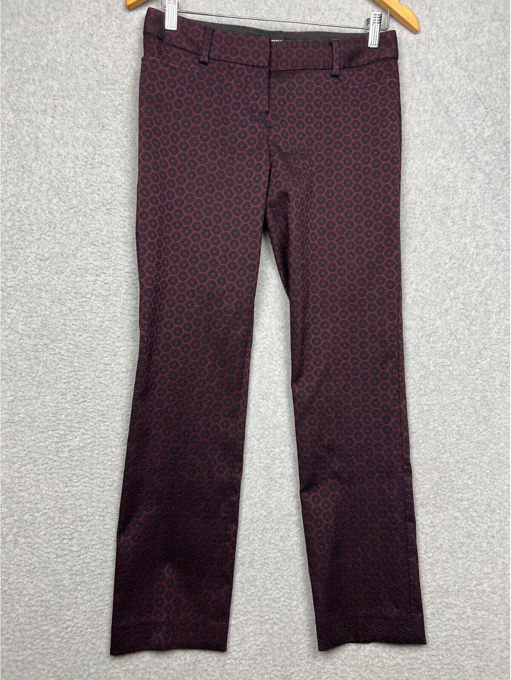 Express Columnist Womens Geometric Straight Leg Slack Pants Size 0R Wine